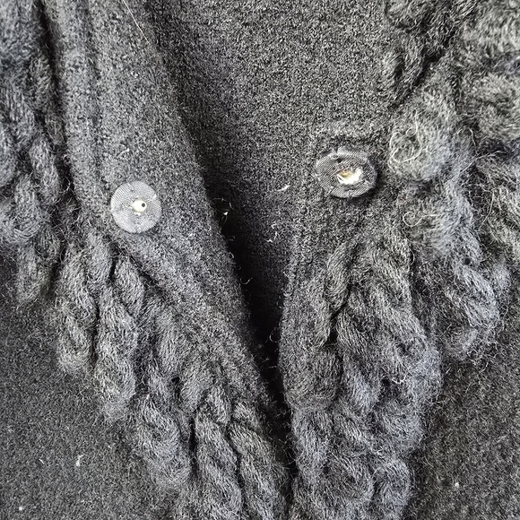 Talbots Black Fluffy 100% Boiled Wool Fringe Cardigan size XL - Picture 6 of 13